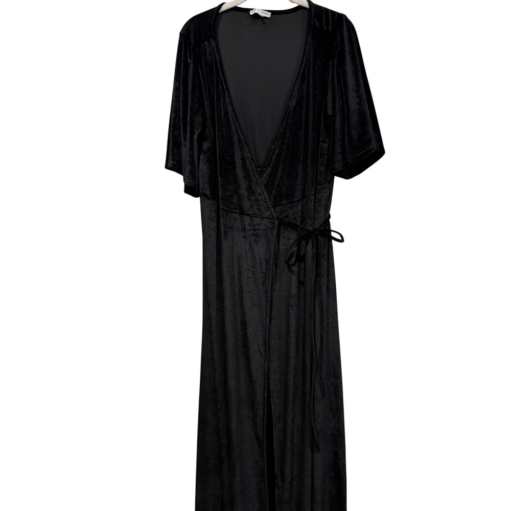 Baltic Born Black Velvet Flutter Sleeve Wrap Maxi Dress XXL Formal Wedding Gown‎